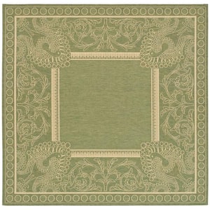 Courtyard Olive/Natural 7 ft. x 7 ft. Square Border Indoor/Outdoor Patio  Area Rug