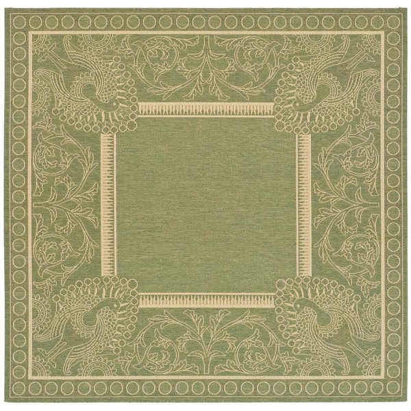 SAFAVIEH Courtyard Olive/Natural 8 ft. x 8 ft. Square Border Indoor/Outdoor Patio  Area Rug