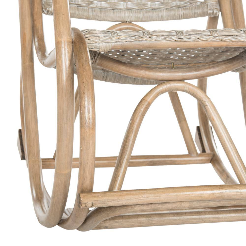 Antique Gray Rattan and Hardwood Rocking Arm Chair