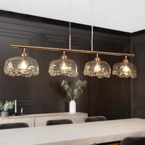 Ranunculus 4-Light Plating Brass Island Chandelier with Clear Glass Shades and No Bulb Included