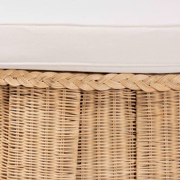 bali & pari Ying Natural Brown Rattan Cocktail Ottoman with Fabric