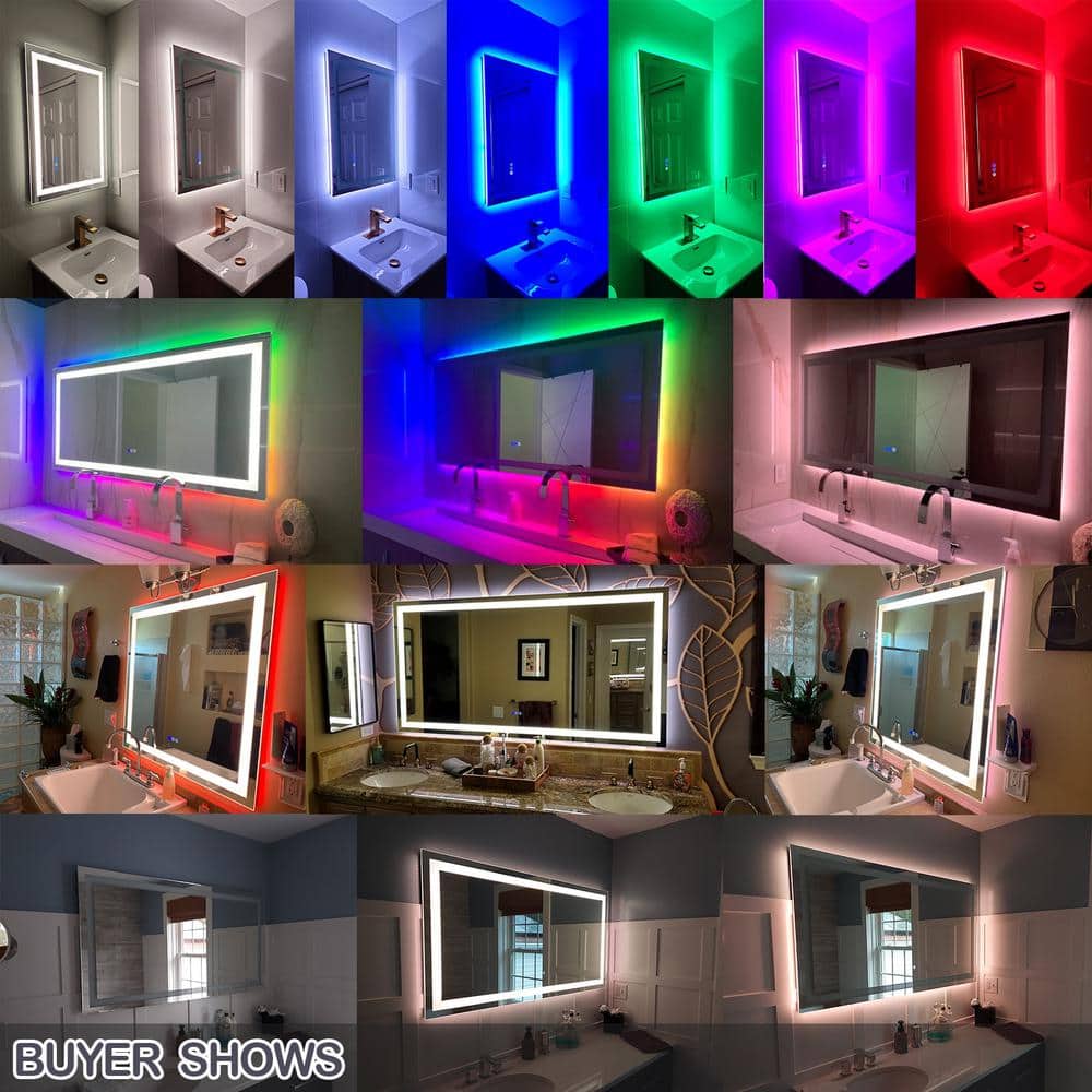 32x24 Frameless RGB Backlit Anti-Fog LED Bathroom Vanity Mirror