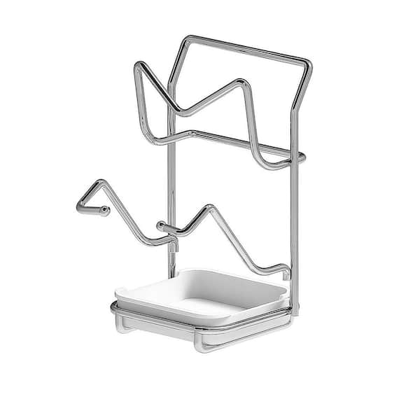 Stainless Steel Wall Mounted Desktop Pot Lid Organizer Double Layer Kitchen Rack with Spoon Rest Drip Tray