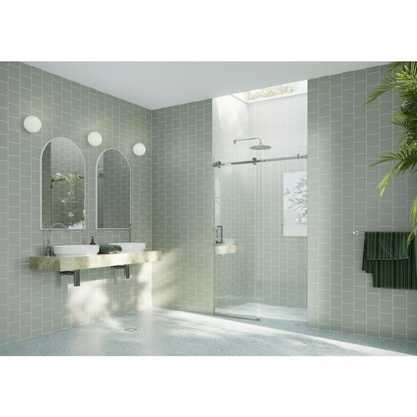 Glass Warehouse 52 in. W x 78 in. H Sliding Frameless Shower Door with Square Hardware in Chrome
