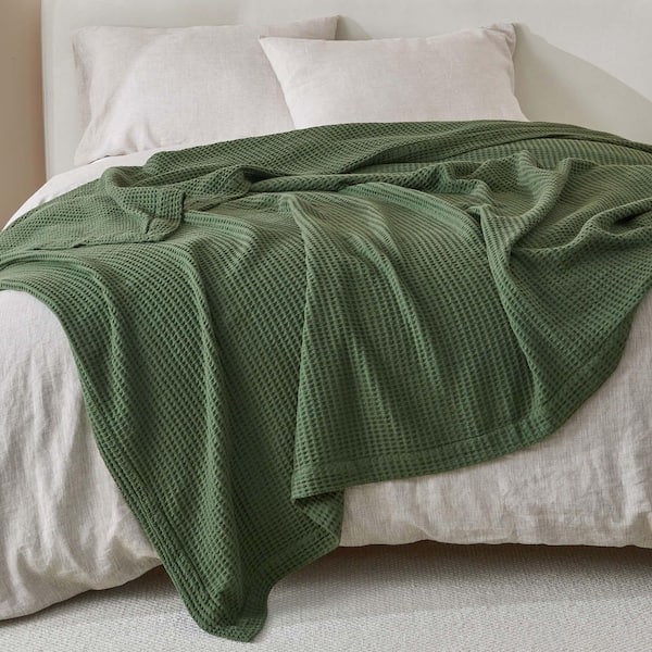 Forest Green 100% Cotton Green Waffle Weave King Blanket
