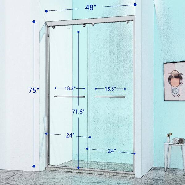 Staykiwi 48 in. W x 75 in. H Double Sliding Frame Shower Door in Chrome Finish with Clear Glass
