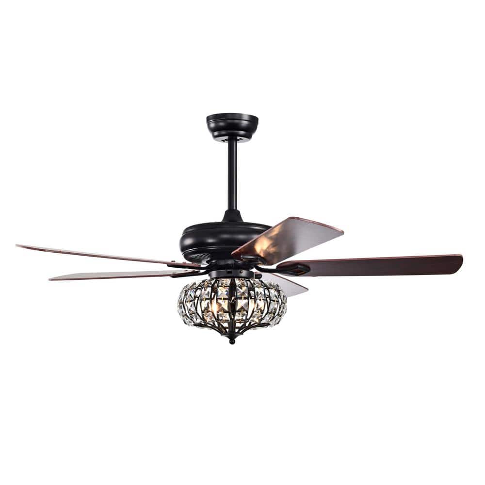 52 in. 3-light Crystal Shade Dimmable Integrated LED Matte Black Chandelier