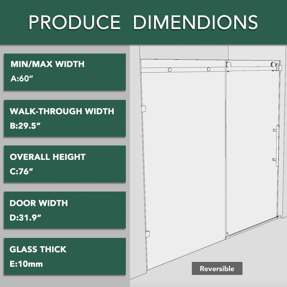 60'' W x 76'' H Brushed Nickel Frameless Sliding Shower Door