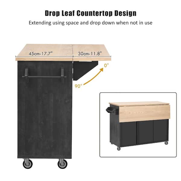 Runesay Blue Mdf Base with Mdf Wood Top Rolling Kitchen Island (29.5-in x 51.2-in x 36.2-in)