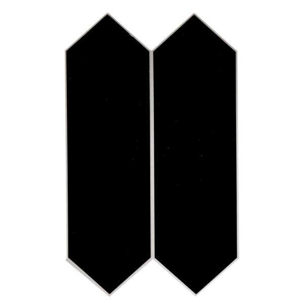 sunwings Long Hexagon 6 in. x 6 in. Black Peel and Stick Backsplash Stone Composite Wall Tile