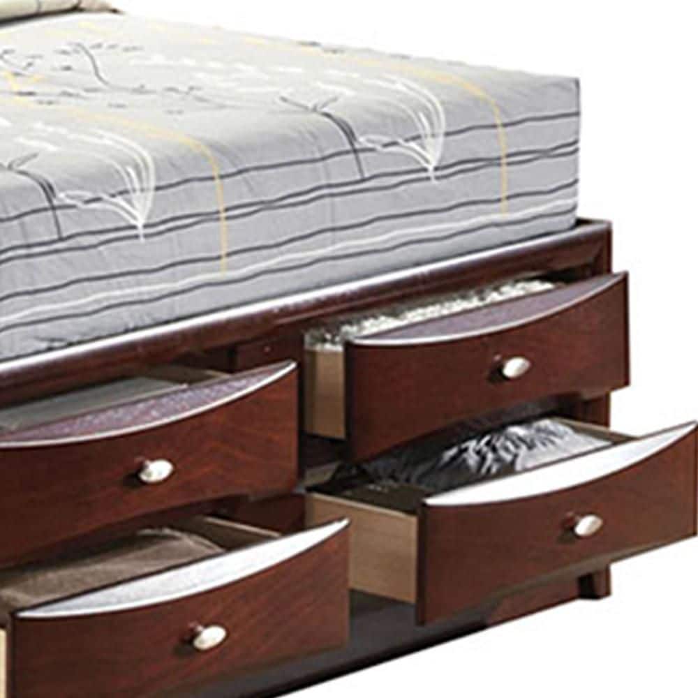 Espresso King Wood Storage Bed with Bookcase Headboard