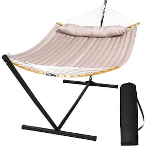 12 ft. Outdoor Portable Hammock with Curved Spreader Bar, Extra Large Pillow, Tan