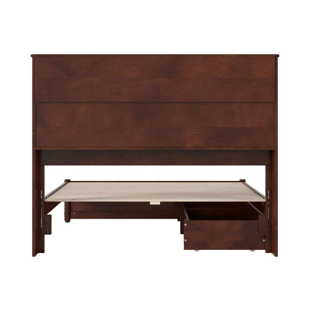 Walnut Full Wood Platform Bed with Storage Drawers and Headboard