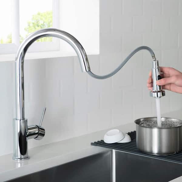 17 in. H Single Hole 1.8 GPM Pull Down Sprayer Kitchen Faucet with 360° Spout Swivel, Soap Dispenser in Chrome