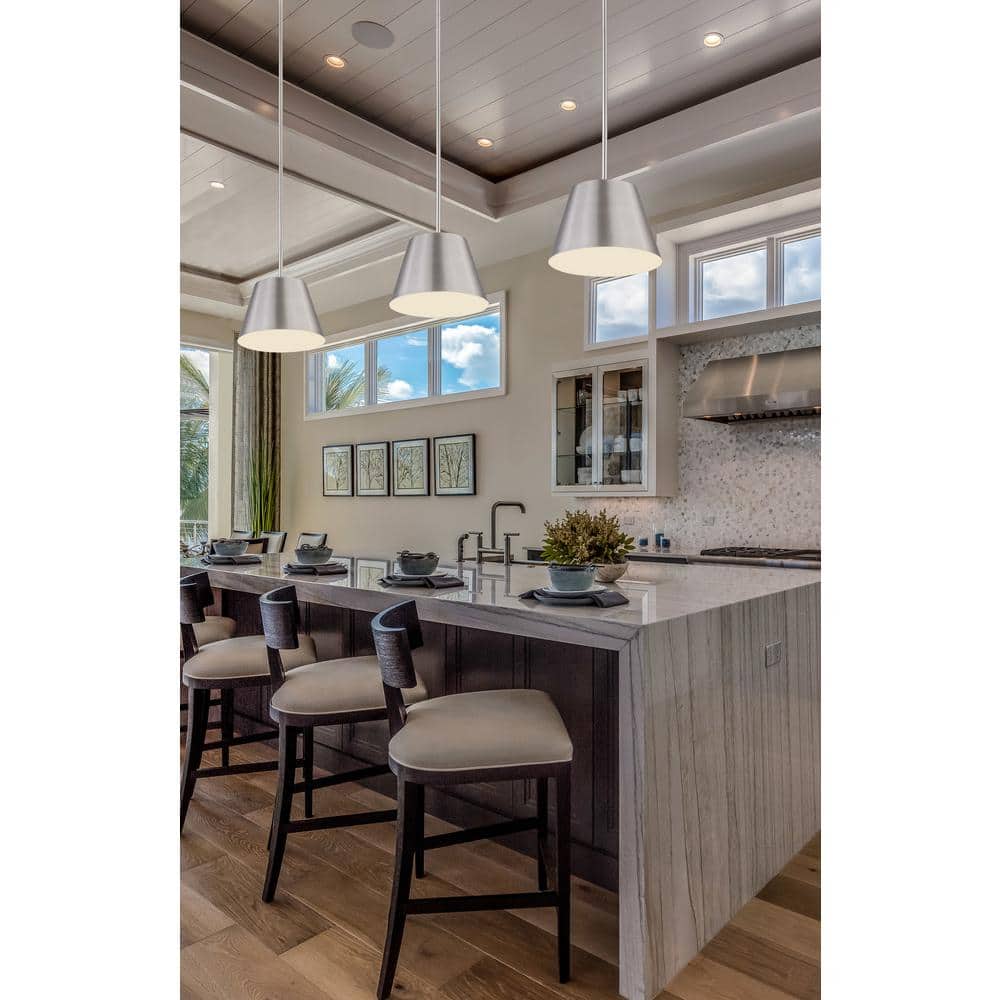 Brushed Nickel Modern Drum Pendant Light with LED