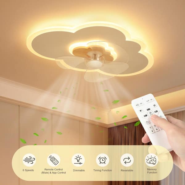 20 in. Smart Indoor Low Profile Cloudy-Shaped Standard Flush Mount Ceiling Fan Light with Integrated LED for Kid's Room
