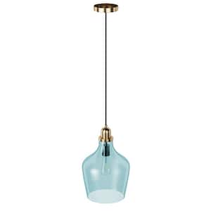 7.9 in. 1-Light Island Pendant Light Farmhouse Rustic Hanging Light with Blue Glass Shade