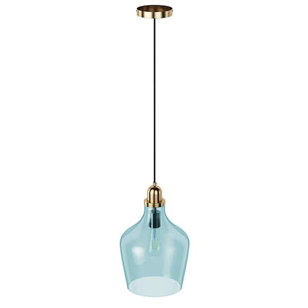 aiwen 7.9 in. 1-Light Island Pendant Light Farmhouse Rustic Hanging Light with Blue Glass Shade