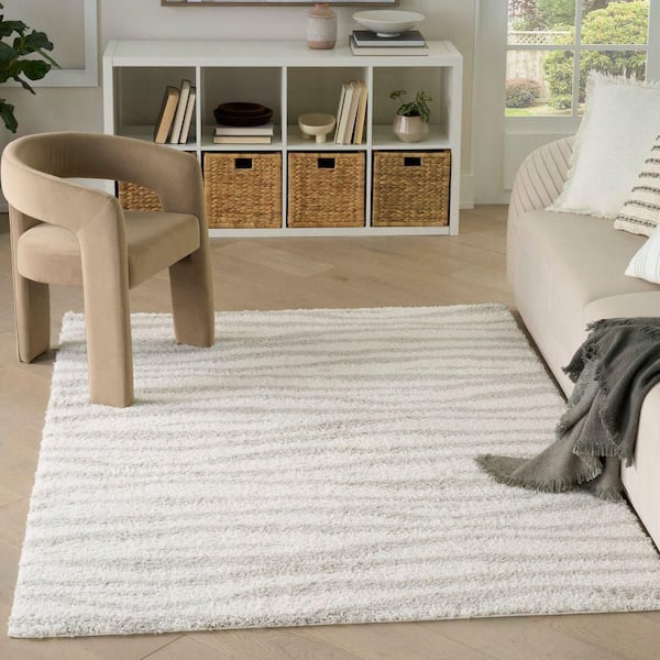 Modern Shag Ivory Grey 4 ft. x 6 ft. Abstract Contemporary Area Rug