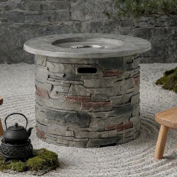 32 in. Stone Gray Round Propane Outdoor Fire Pit