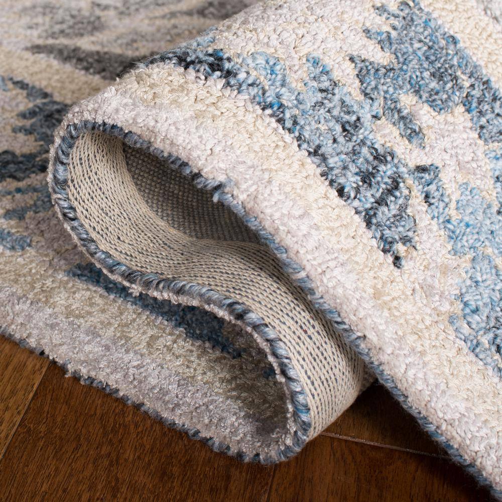 Hand-Tufted Blue and Beige Wool Blend Abstract 4' x 6' Area Rug