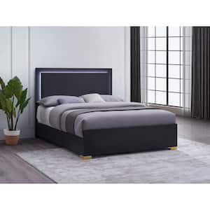 Marceline Black and Gold Wood Frame Full Panel Bed with LED Headboard