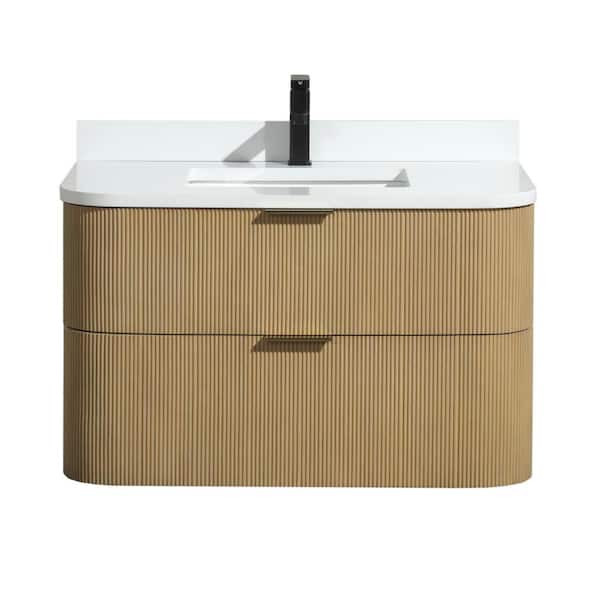Chantal 36 in. W x 21 in. D x 22 in. H Single Bath Vanity in Oak with Engineered Quartz Top in White with White Basin