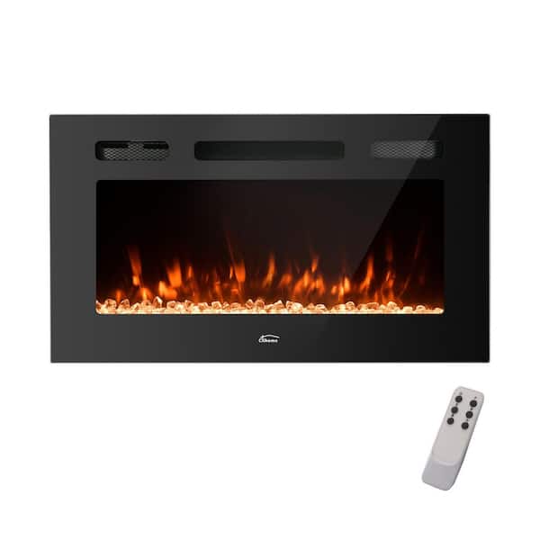 30 in. Wall Mounted/Embedded Electric Fireplace Insert with Crystal Glass Stone and Log Set