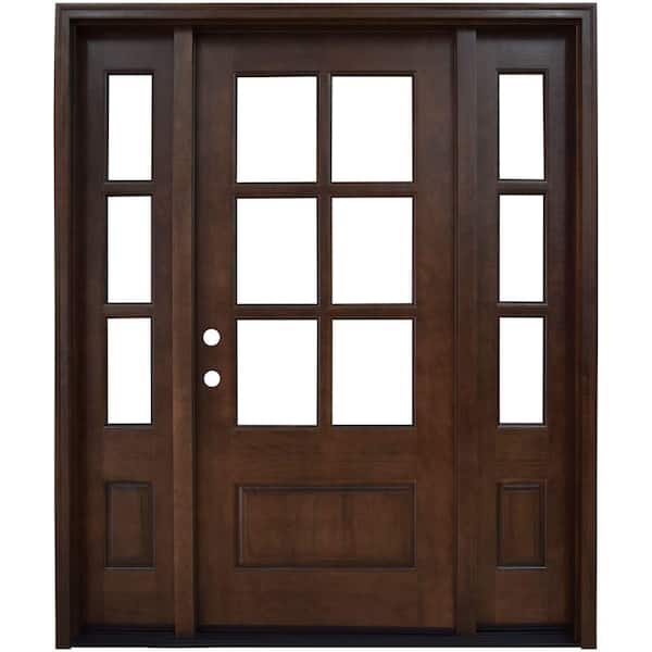Steves & Sons 60 in. x 80 in. Savannah Clear 6 Lite RHIS Mahogany Stained Wood Prehung Front Door with Double 10 in. Sidelites