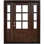 64 in. x 80 in. Savannah Clear 6 Lite RHIS Mahogany Stained Wood Prehung Front Door with Double 12 in. Sidelites