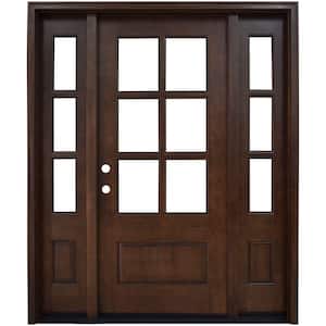 68 in. x 80 in. Savannah Clear 6 Lite RHIS Mahogany Stained Wood Prehung Front Door with Double 14 in. Sidelites