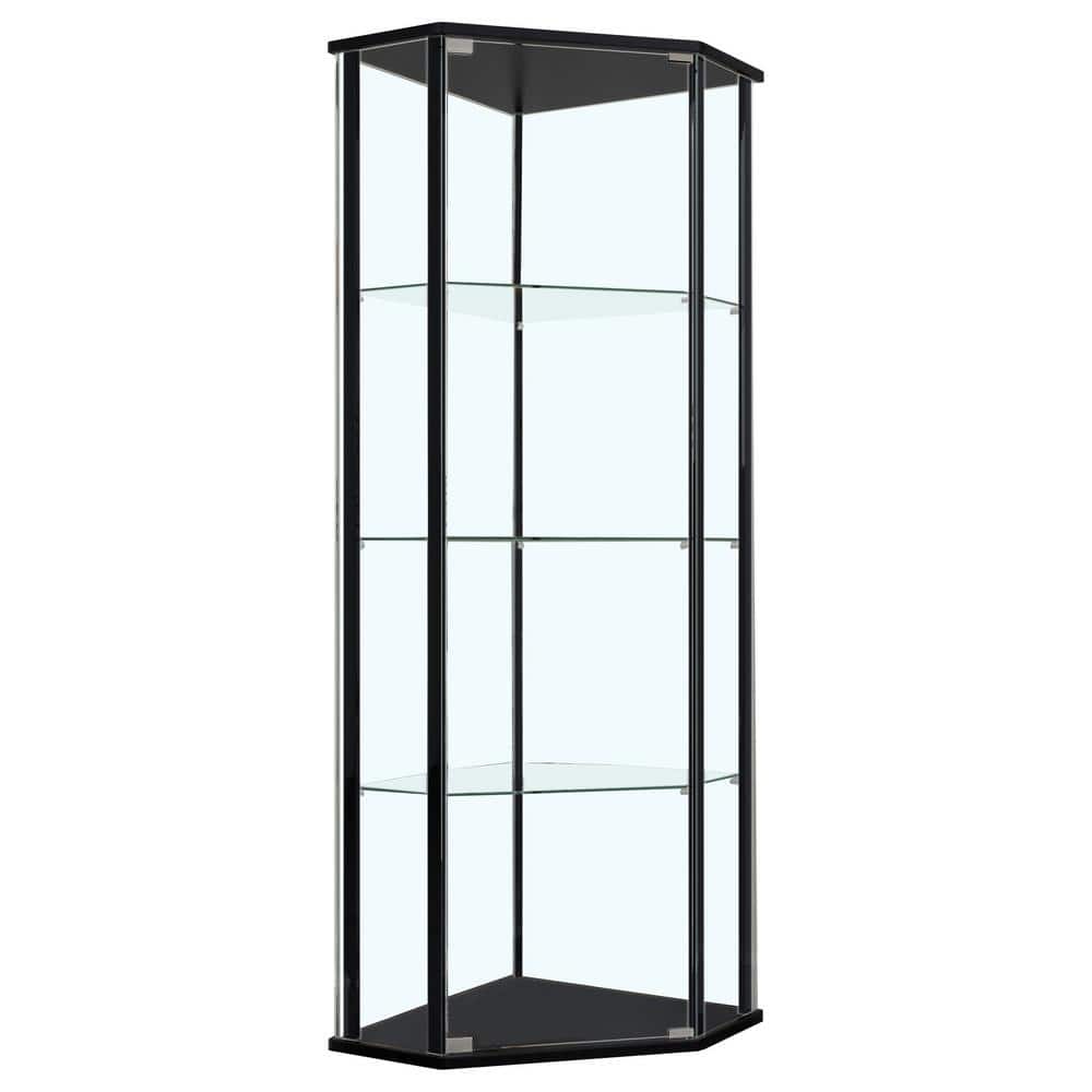 Transitional Black Corner Curio Cabinet with Chrome Accents