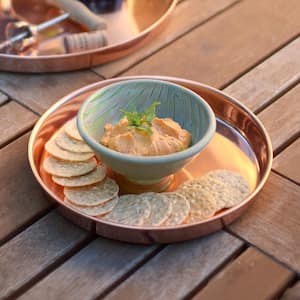 8.5 in. Dia x 1 in. H x 8.5 in. D Round Copper Plated Stainless Steel Decorative Trays (Set of 2)