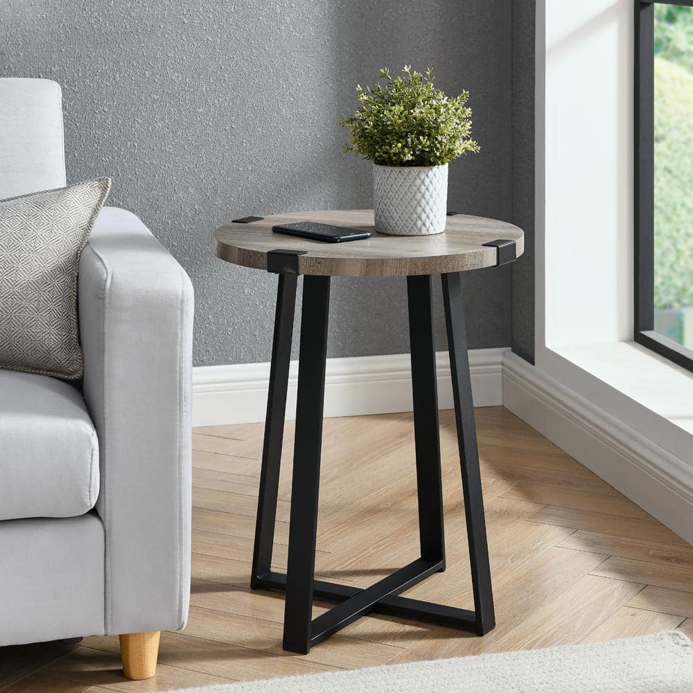 Sophie Rustic Industrial X Frame Side Table Gray Wash - Saracina Home