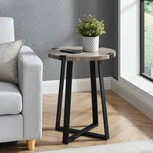 Household Essentials Walnut Industrial Narrow End Table Metal C Shaped Frame and Rectangle Faux Wood Top