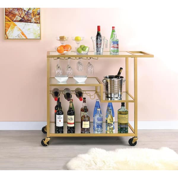 Tileon Gold Kitchen Rolling Cart Serving Cart with 3 Open Shelf