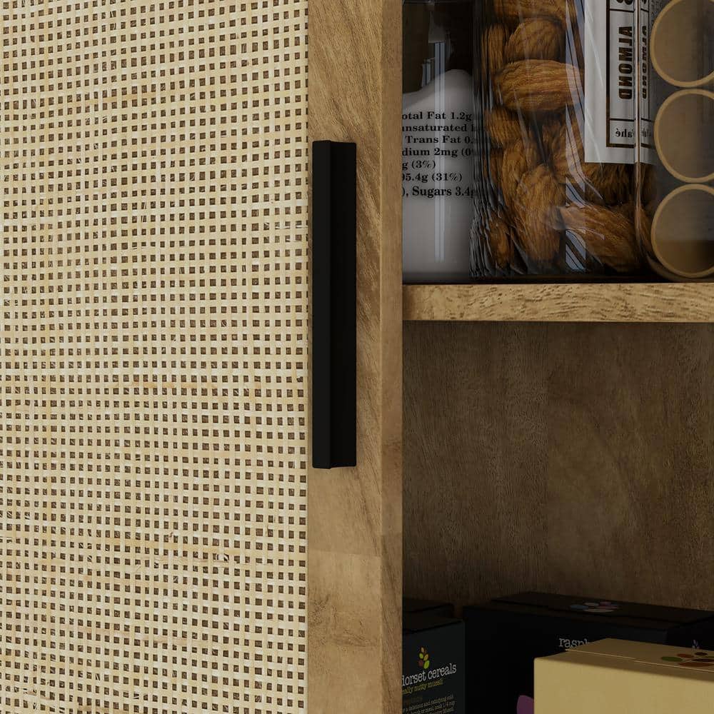 Natural Brown Rattan Kitchen Pantry Organizer with Adjustable Shelves