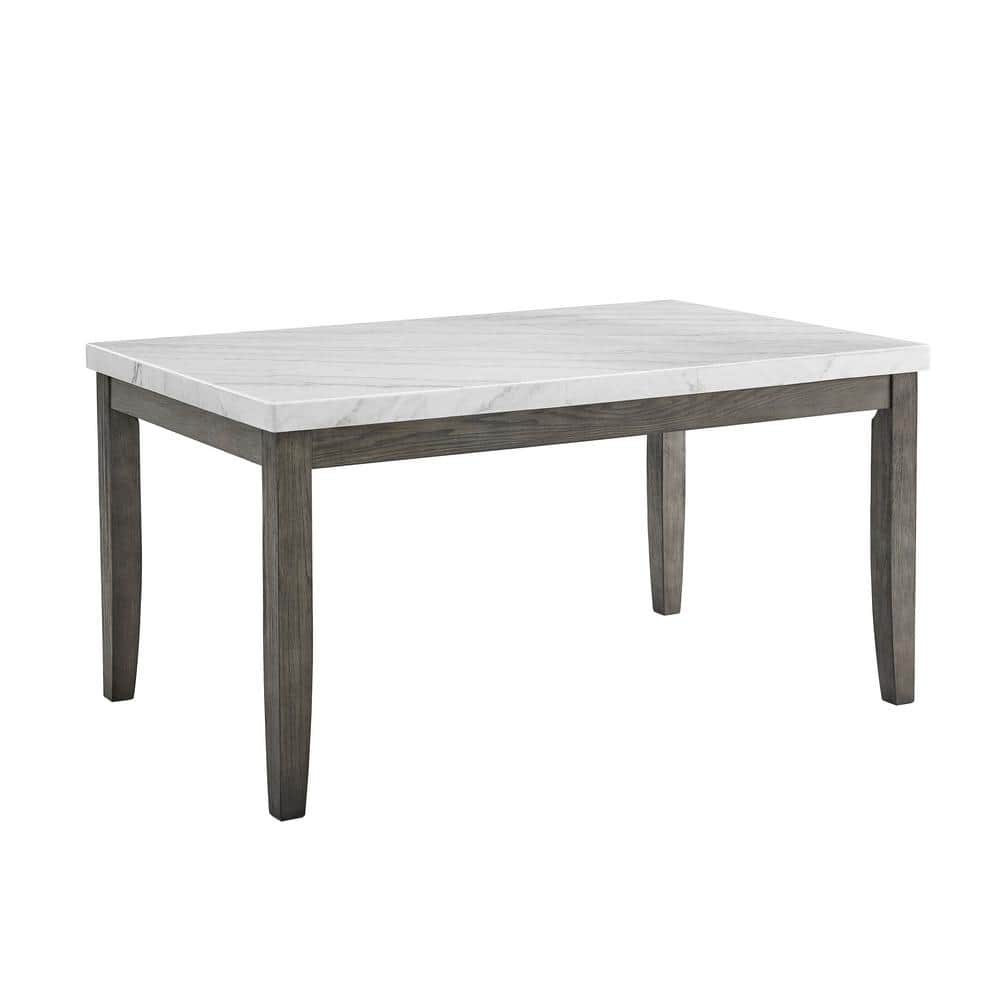 Emily White Marble Top Rectangular Dining Table with Gray Wood Legs