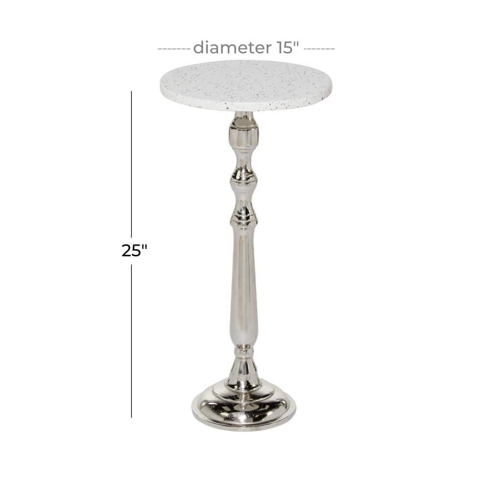 Silver Terrazzo Marble Top Round Accent Table