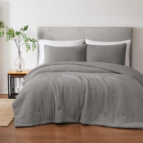 Brooklyn Loom Oversized Marshmallow Sherpa Polyester Grey 3 Piece King Comforter Set