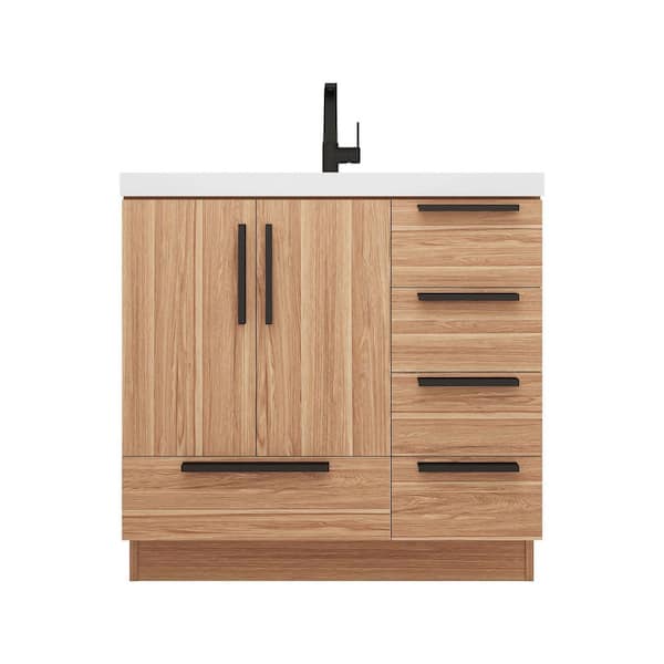 Carla 36 in. W x 20 in. D x 35 in. H Single Sink Freestanding Bath Vanity in White Oak with White Acrylic Top