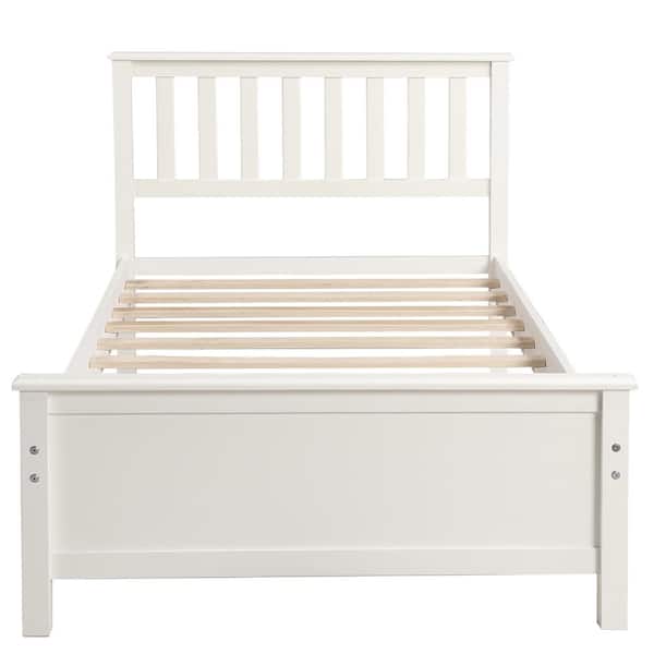 Z-joyee White Twin Size Wood Platform Bed with Headboard