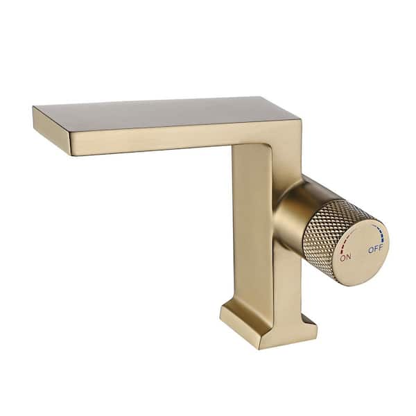 4 in. Centerset Single Knob Handle Mid Arc Bathroom Faucet in Brushed Gold