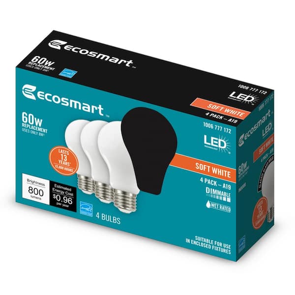 60-Watt Equivalent A19 Dimmable Frosted Glass Filament LED Light Bulb Soft White (4-Pack)