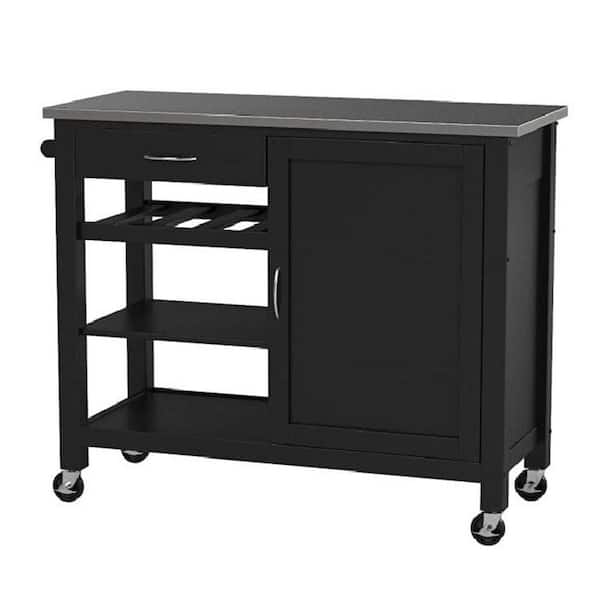 Wateday Black Kitchen Cart with Towel Bar