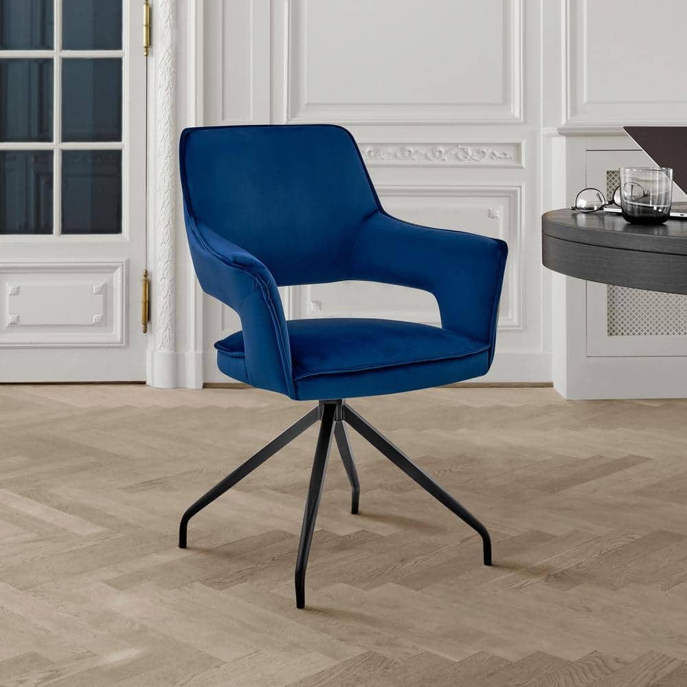 Armen Living Hadley Dining Room Accent Chair in Blue Velvet with Black LCHDCHBLU - The Home Depot