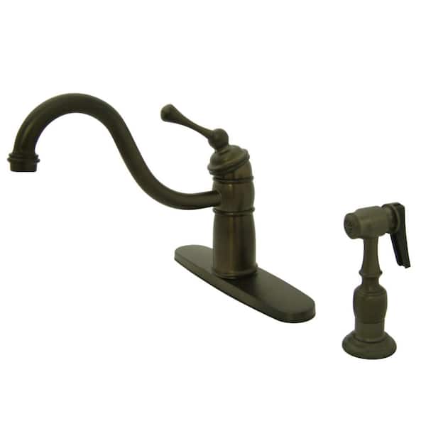 Kingston Brass Victorian Single-Handle Standard Kitchen Faucet with Side Sprayer in Oil Rubbed Bronze