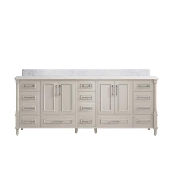 Willow Collections Hudson 84 in. W x 22 in. D x 36 in. H Double Sink Bath Vanity in Fine Grain with 1.5 in. Empire White Qt. Top