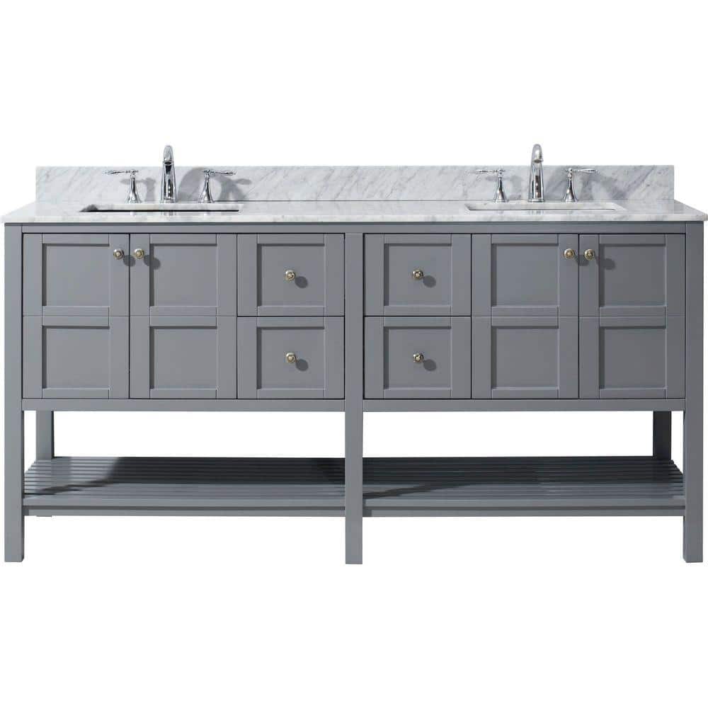 Virtu Usa Winterfell 72 In W Bath Vanity In Gray With Marble