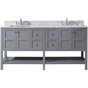 Winterfell 72 in. W Bath Vanity in Gray with Marble Vanity Top in White with Square Basin
